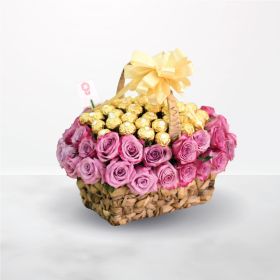 Basket of Wishes, basket, gift, bundle, chocolate, ferrero, rose, purple, for him, for her, unisex, female, male, Anniversary, Best Wishes, Birthday, Congratulation, Father Day, Get Well, Graduation, Housewarming, Love Collection, Miss You, Mother Day, Te