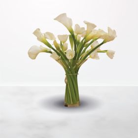 calla, tulip, white, vase, flowers, flora, flowers in vase, vase arrangement, for her, flowers for her, Anniversary, Best Wishes, Birthday, Get Well, New Baby, Thank You, thanks, baby, new born, saudi, ksa, delivery, online, sameday, same-day, flowers, fl