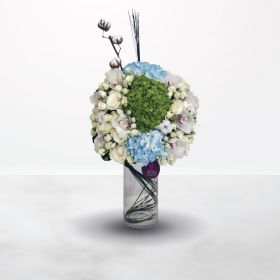 Cool Breeze, Birthday, Anniversary, New-Baby, baby, new-born, Thank-You, Congratulation, Best-Wishes, Engagement, Father's-Day, white, blue, green, vase, for him, male, hydrangea, rose, cymbidium, father, congrats, saudi, ksa, delivery, online, sameday, s