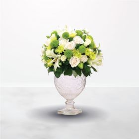 white, green, vase, foam-arrangement, for-him, male, gifts-for-him, lily, lilies, rose, roses, chrysanthemum, housewarming, get-well, thank-you, saudi, ksa, delivery, online, sameday, same-day, flowers, flora, flow, floral, florist, saudi-florist, online-