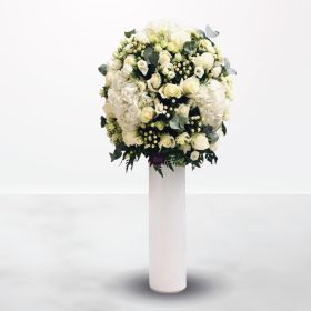 Tallest Tower, Anniversary, New-Baby, baby, newborn, Thank-You, Miss-You, Wedding, Congratulations, congrats, Mother's-Day, mother, Father's-Day, father, vase, for-him, for-her, male, female, unisex, white, Hydrangea, Rose, Eustoma, Eid Al-Adha, eid, adha