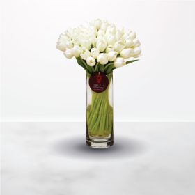 Birthday, Anniversary, Housewarming, Get Well, Wedding, Best Wishes, Engagement, Eid Al-Adha, Mother's Day, Father's Day, thank you, white rain tulips, tulip, white, vase, for him, for her, unisex, male, female, mother, saudi, ksa, riyadh, jeddah, deliver