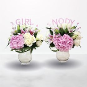 Lilies, Hydrangea, Rose, lily, White, Pink, New Baby, vase, baby, girl, baby girl, for her, female, Double Blessings, baby, new-born, saudi, ksa, delivery, online, sameday, same-day, flowers, flora, flow, floral, florist, saudi-florist, online-flowers-ksa