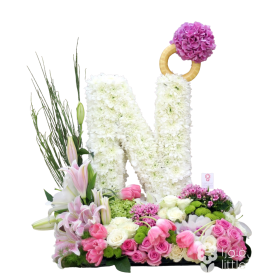 initial, letter, ring, rose, lily, lilies, orchid, tulip, hydrangea, bouvardia, for her, female, wedding, engagement, congratulation, valentine's day, valentine, birthday, cymbidium, stargazer, love, riyadh, floral-letter, floral-initial, saudi, ksa, deli