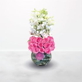 Pinkish, white, pink, orchids, orchid, rose, roses, vase, foam-arrangement, birthday, mothers'-day, mother, mom, gift-for-her, gifts-for-her, women's-day, pink-october, newbaby, new-born, new-baby, newborn, breast-cancer-awareness, saudi, ksa, delivery, o