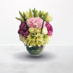 My Moment, pink, purple, white, vase, female, for her, feminine, lily, lilies, rose, casablanca, hydrangea, birthday, housewarming, new born, thank you, best wishes, mother's day, congratulations, graduation, mother, saudi, ksa, riyadh, jeddah, delivery, 