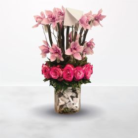 Choco Flora Song, Birthday, New Baby, Graduation, Thank You, Get Well, Miss You, Congratulations, Best Wishes, Mother's-Day, Teacher's-Day, Cymbidium, Rose, vase, for her, female, Pink, Chocolate, mother, pink-october, breast-cancer, breast-cancer-awarene