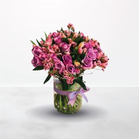 Engagement, Wedding, Best-Wishes, Congratulations, Mothers-Day, Birthday, Miss-You, mother, congrats, wedd, vase, purple, pink, rose, Alstroemeria, flowers, floral, flora, flowers-for-her, riyadh, ksa, online, delivery, same-day, pink-october, breast-canc