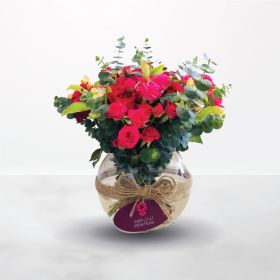 Bright & Wild, glass-vase, green, pink, baby-roses, dwarf-roses, rose, roses, cymbidium, orchid, Miss-You, Birthday, Engagement, Love, Congratulations, saudi, ksa, delivery, online, sameday, same-day, flowers, flora, flow, floral, florist, saudi-florist, 
