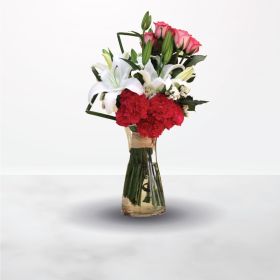 Birthday, Anniversary, Thank You, Get Well, Congratulations, Miss You, Best Wishes, Mother Day, vase, pink, red, white, for him, for her, male, female, unisex, Lilies, Carnation, Rose, lily, Happy Flowers, mother, saudi, ksa, riyadh, jeddah, delivery, onl