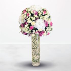 Skyscraper, Birthday, Anniversary, Housewarming, New-Baby, newborn, baby, grad, Graduation, Thank-You, Miss-You, Wedding, congrats, Congratulations, Best-Wishes, Engagement, Love, Mother's-Day, vase, for-her, female, pink, white, purple, eustoma, rose, ro