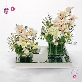 white, tray, mirror, cymbidium, rose, baby-rose-lily, lilies, flowers, flora, flow, ksa, riyadh, online, delivery, same-day, vase, glass, Anniversary, Best-Wishes, Birthday, Congratulations, Eid-Al-Adha, Eid-Al-Fitr, Engagement, Fathers-Day, Get-Well, Hou