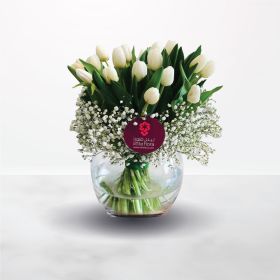 White Pearls, Birthday, Anniversary, Housewarming, New Baby, Thank You, Get Well, Miss You, Wedding, Best Wishes, Engagement, Mother Day, Father Day, tulip, white, vase, unisex, for him, for her, male, female, mother, teacher, saudi, ksa, riyadh, jeddah, 