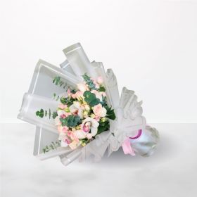 Cotton Candy, white, pink, hand, hand-bouquet, for-her, female, mother, Best-Wishes, Birthday, Congratulations, Get-Well, Graduation, Housewarming, Miss-You, Mothers-Day, New-Baby, Teachers-Day, Thank-You, rose, cymbidium, orchid, back-to-school, teacher,